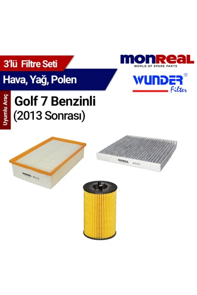 Monreal 3P Golf 7 Benzinli (2013 Sonrası) Filtre Seti (Hava-Yağ-Polen) -