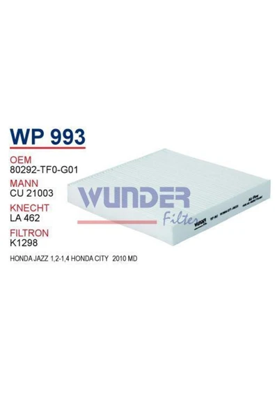 Wunder WP993 Wp993 Polen Filtresi  Honda Jazz 1,2-1,4 Honda Cıty 2010 Uyumlu - 1