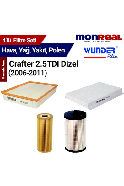 Monreal 4 Crafter 2.5 TDI Dizel (2006-2011) Filtre Seti (Hava-Yağ-Yakıt-Polen) - -WUNDER