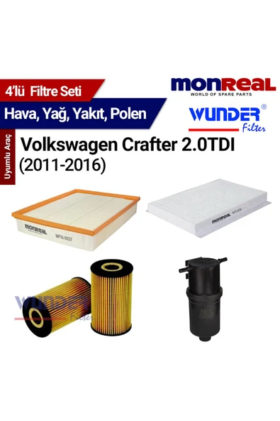 Monreal 4 Crafter 2.0 TDI 2011-2016 Filtre Seti (Hava-Yağ-Yakıt-Polen) - -WUNDER ürün görseli 1