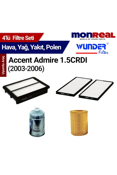 Monreal 4 Accent Admire 1.5 CRDI Dizel 2003-2006 (Hava-Yağ-Yakıt-Polen) - -WUNDER ürün görseli 1