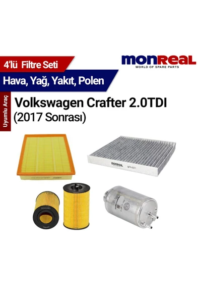 Monreal 4 Crafter 2.0 TDI 2017 ve Sonrası Filtre Seti (Hava-Yağ-Yakıt-Polen) - -WUNDER ürün görseli 1