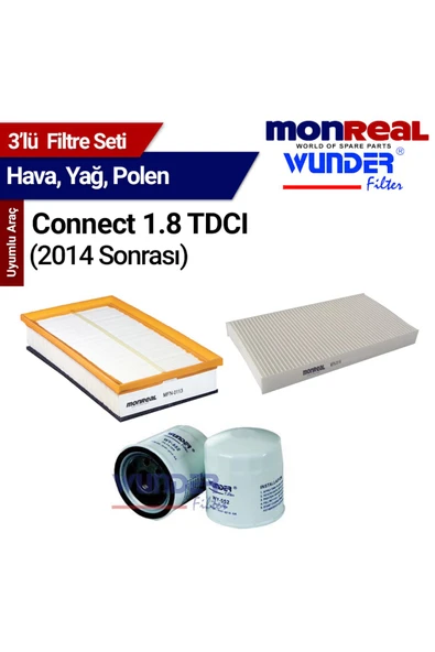 Monreal 3 Ford Connect 1.8 TDCI 2002-201 Filtre Seti (Hava-Yağ-Polen) - -WUNDER