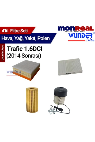 Monreal 4 Trafic 1.6 DCI 201 Sonrası Filtre Seti (Hava-Yağ-Yakıt-Polen) -WUNDER - 1