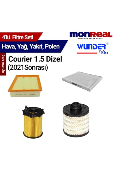 Monreal 4 Courier 1.5 Dizel 2021 Sonrası Filtre Seti (Hava-Yağ-Yakıt-Polen)  - -WUNDER
