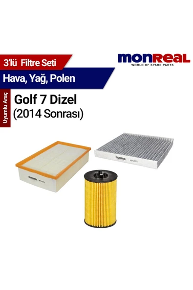 Monreal 3 Golf 7 Dizel (2014 Sonrası) Filtre Seti (Hava-Yağ-Polen) - ürün görseli 1