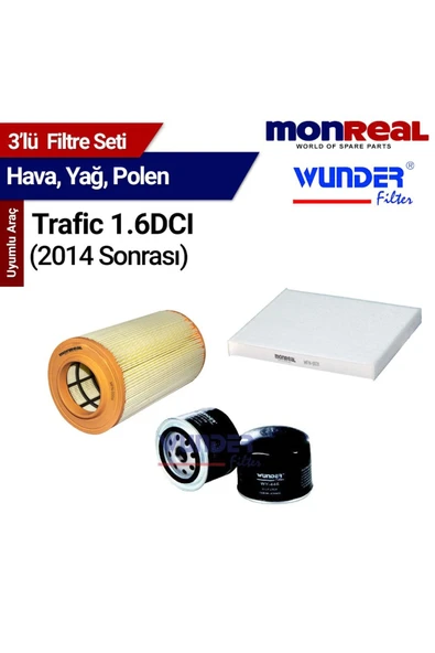Monreal 3P Trafic 1.6 DCI 2014 Sonrası Filtre Seti (Hava-Yağ- Polen) -WUNDER
