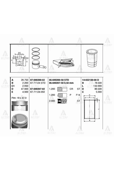 Goetze 87 Piston Segmanli Accent 06= Era 1.4 / Getz 06= 1.4 Std Goe--71124-std