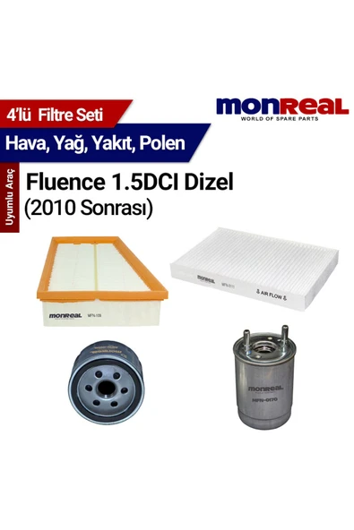 Monreal 4 Fluence 1.5DCI Dizel 2010 ve Sonrası Filtre Seti (Hava-Yağ-Yakıt-Polen) - ürün görseli 1