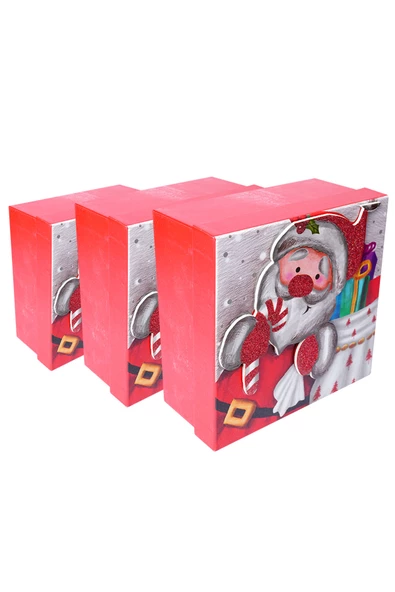 Yılbaşı Noel Baba Motifli Hediye Kutusu Büyük Set 3'lü - 8