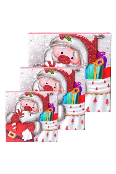 Yılbaşı Noel Baba Motifli Hediye Kutusu Büyük Set 3'lü - 6