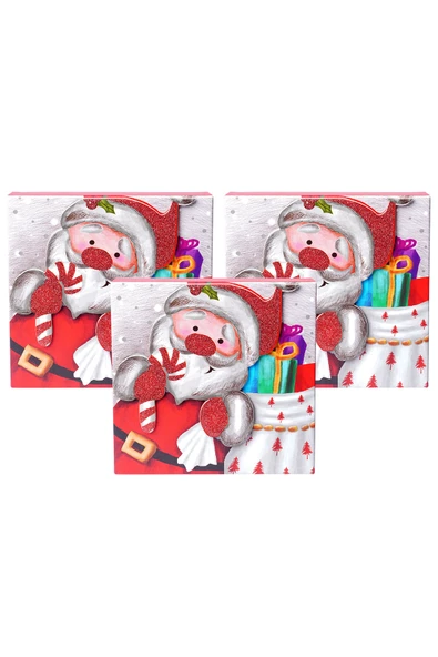 Yılbaşı Noel Baba Motifli Hediye Kutusu Büyük Set 3'lü - 5