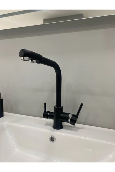 armour armatür Arıtmalı Mutfak Bataryası Siyah Eviye Musluğu Arıtıcılı 3 Yollu Eviye Batarya - 2