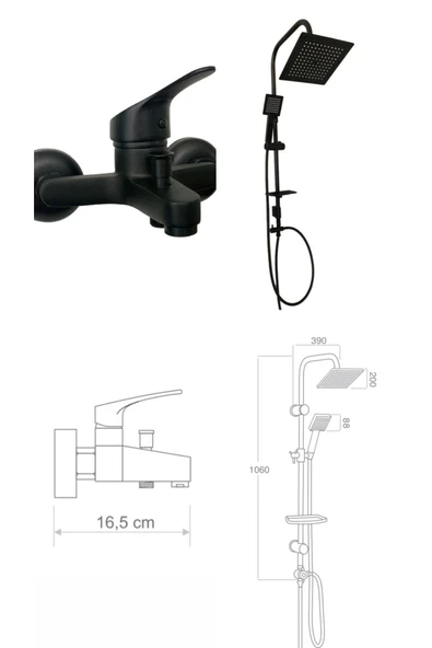 armour armatür Siyah Banyo Batarya Seti