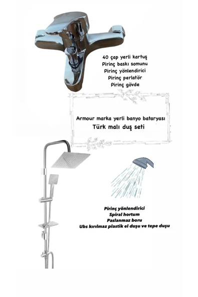 armour armatür Krom banyo bataryası ve duş seti