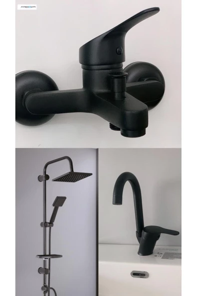 armour armatür siyah banyo batarya seti