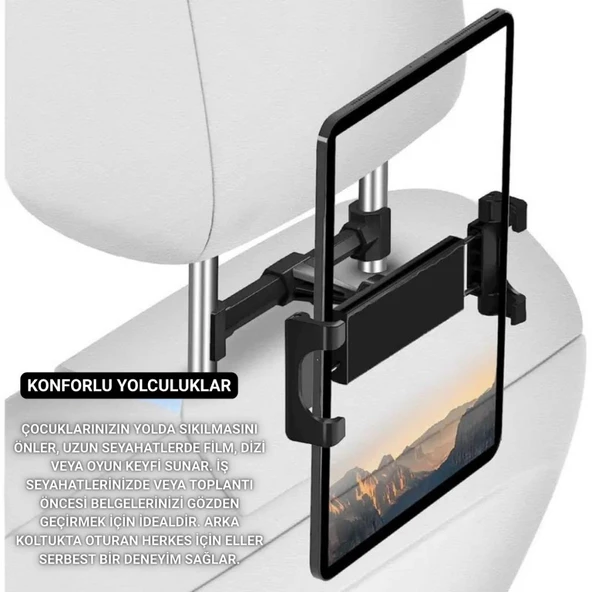 Polham 4.7 İnch ve 12.9 İnch Uyumlu Araç Arka Koltuk İçin Telefon ve Tablet Tutucu, 360 Derece Dönebilen Tablet Tutucu - 2