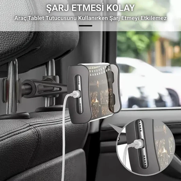 Polham 4.7 İnch ve 12.9 İnch Uyumlu Araç Arka Koltuk İçin Telefon ve Tablet Tutucu, 360 Derece Dönebilen Tablet Tutucu - 4