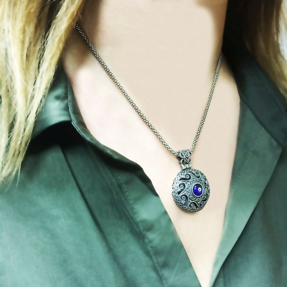 Kesme Nazar Boncuklu 40 cm Zincirli Gümüş Kolye - 2