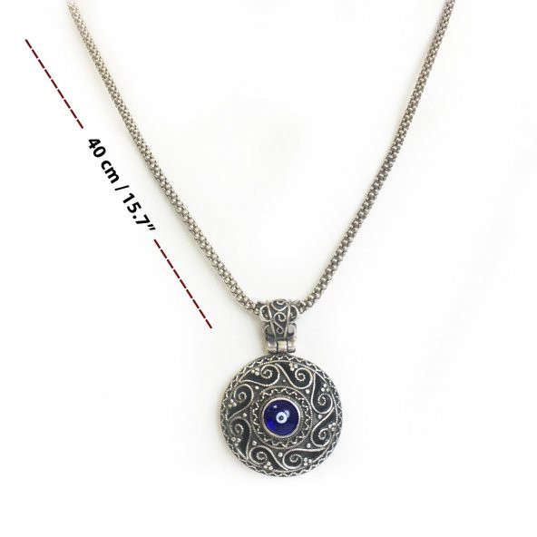 Kesme Nazar Boncuklu 40 cm Zincirli Gümüş Kolye - 4