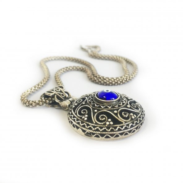 Kesme Nazar Boncuklu 40 cm Zincirli Gümüş Kolye - 6