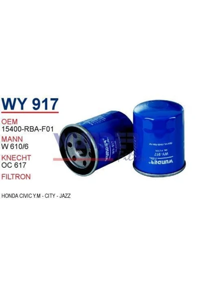 Wunder WY917 Wy917 Yağ Filtresi - Honda Civic Y.m - City - Jazz Uyumlu ürün görseli 1