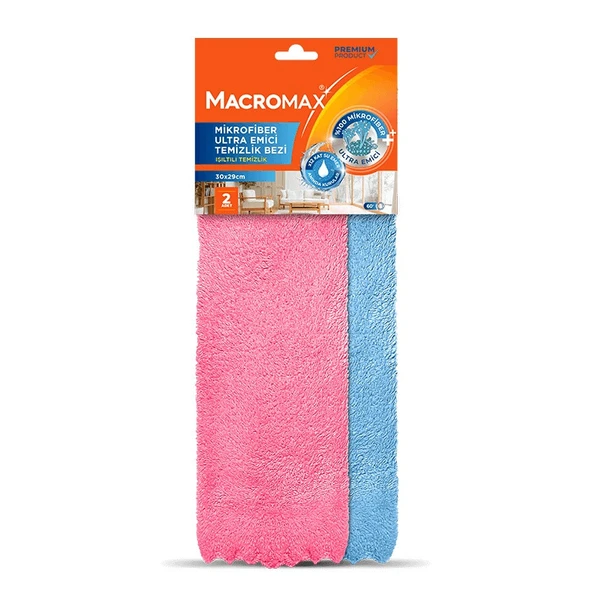 MACROMAX MİKROFİBER ULTRA EMİCİ TEMİZLİK BEZİ 2 Lİ  30X29CM - 1