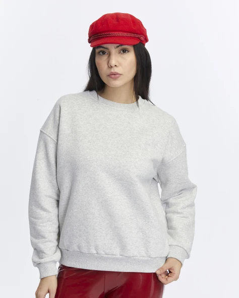 Kadife True Self Love Desenli Gri Melanj Yumuşak Dokulu Regular Fit Bisiklet Yaka Kadın Sweatshirt - 2