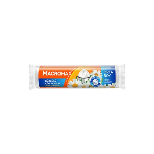 MACROMAX BÜZGÜLÜ ÇÖP TORBASI ORTA BOY 15 Lİ 55X60CM PAPATYA KOKULU  6519 ürün görseli 1