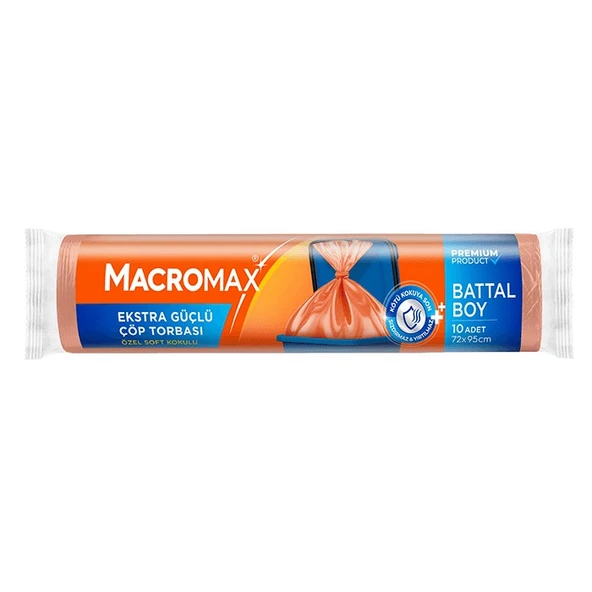 MACROMAX EKSTRA GÜÇLÜ ÇÖP TORBASI BATTAL BOY 10 LU 72X95 CM ÖZEL SOFT KOKULU  3297 ürün görseli 1