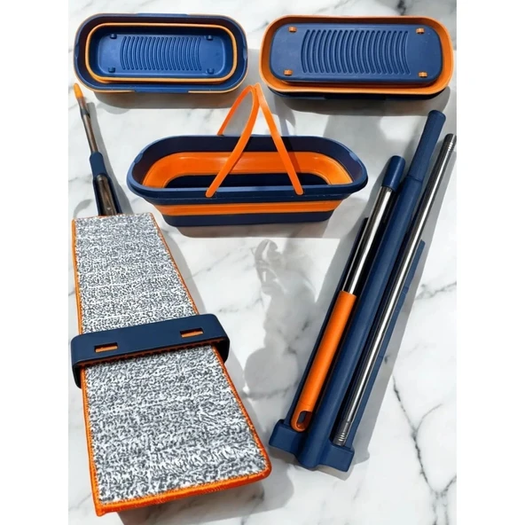 Katlanır Kovalı Turuncu Mob Yedek Bezli 55 cm Kendinden Sıkmalı Mop ürün görseli