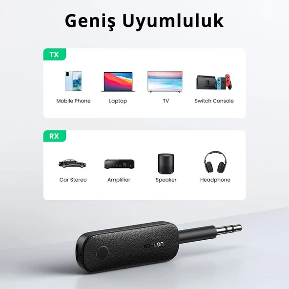 Ugreen Aux Bluetooth 5.0 Transmitter & Receiver Kablosuz Ses Adaptörü - 7