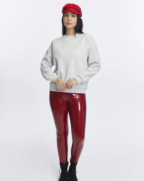 Kadife True Self Love Desenli Gri Melanj Yumuşak Dokulu Regular Fit Bisiklet Yaka Kadın Sweatshirt