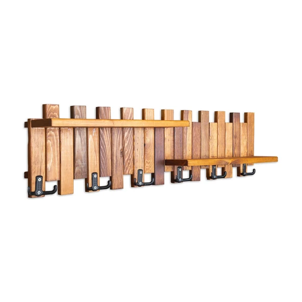 Ahşap Duvar Ve Kapı Askısı Elbise Askılık 2 Raflı Çit Model 6 Askılı - 3
