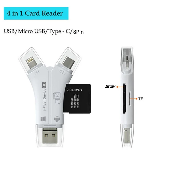 Type-C iPhone Micro Usb Kart Okuyucu SD Multi 4in1 - Resim 5
