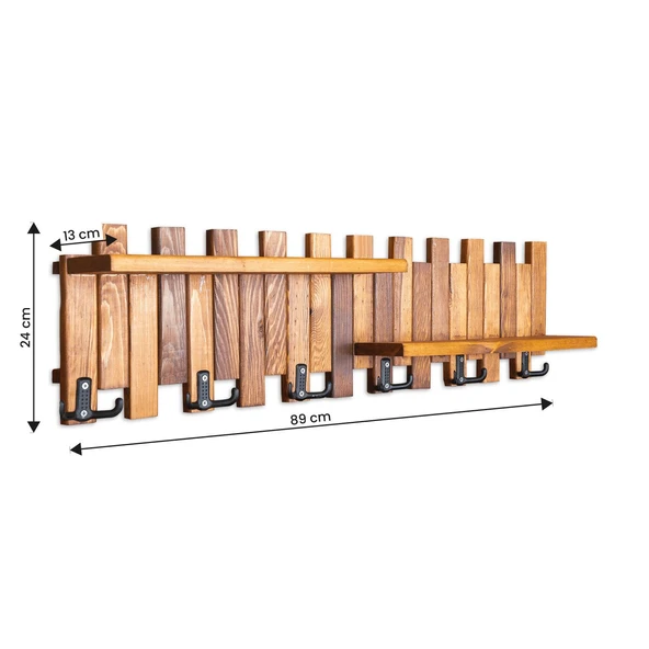 Ahşap Duvar Ve Kapı Askısı Elbise Askılık 2 Raflı Çit Model 6 Askılı - 4