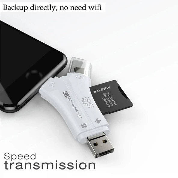 Type-C iPhone Micro Usb Kart Okuyucu SD Multi 4in1 - Resim 3