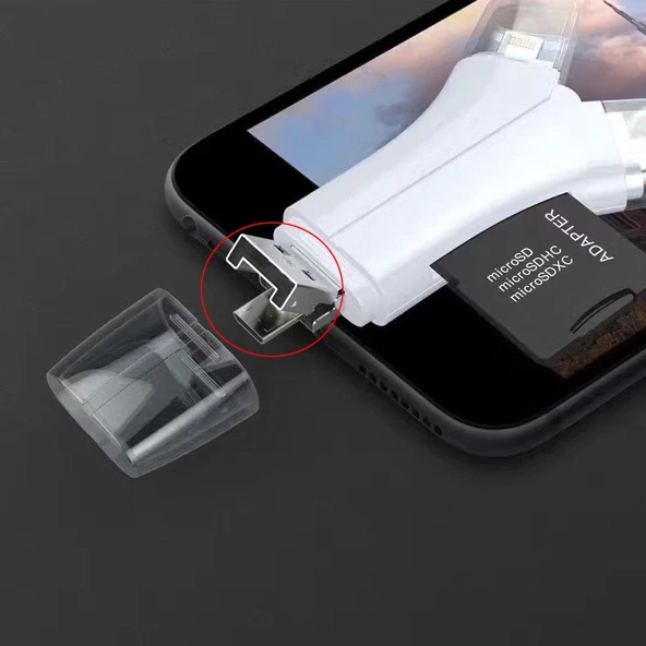 Type-C iPhone Micro Usb Kart Okuyucu SD Multi 4in1 - Resim 4