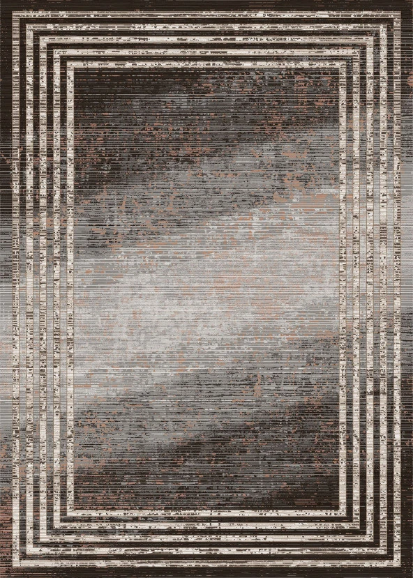 Baskılı Halı Siyah Gri Çizgiler Desenli Kaymaz Taban Saçaklı Modern Dekoratif Makinada Yıkanabilir - 5