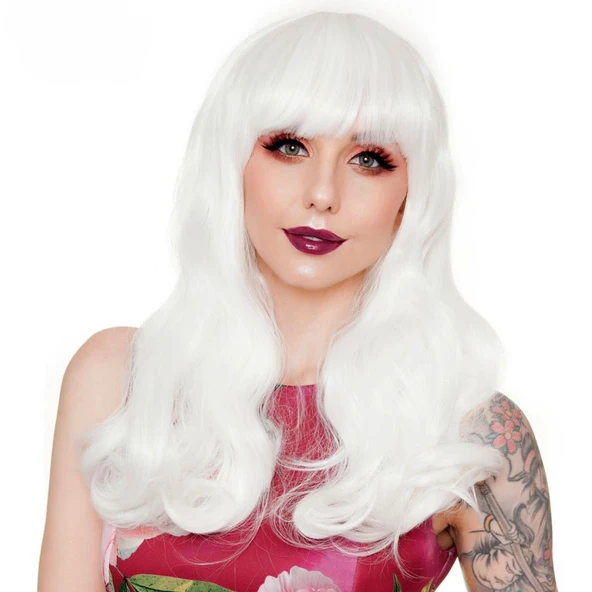 Nessiworld  Beyaz Renk Kahküllü Dalgalı Uzun Parti Peruğu - Resim 4