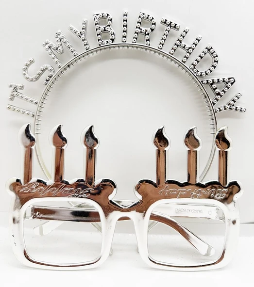 Nessiworld  İt'sMyBirthdayYazılıTaçveMumŞekilliGözlükSetiGümüşRenk ürün görseli 1