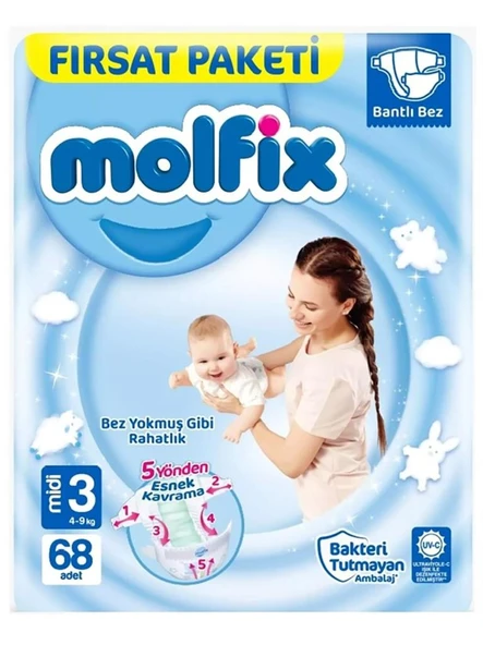 Nessiworld  Molfix Bebek Bezi Fırsat Paketi 3 Beden 4-9 Kg 68 Adet ürün görseli