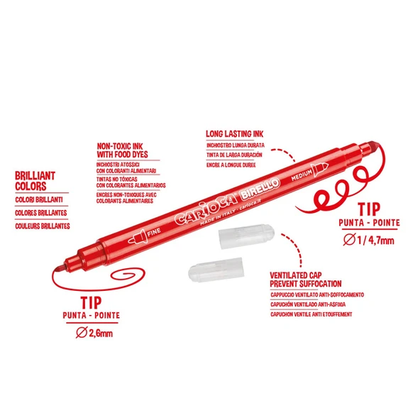 Nessiworld  Carioca Birello Süper Yıkanabilir Çift Taraflı Keçeli Boya Kalemi 12'Li - Resim 3