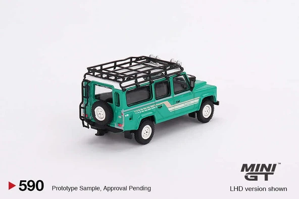 Nessiworld  Mini GT 1/64 Land Rover Defender 110 1985 County Station Wagon Trident Green - Resim 3