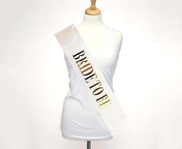 Nessiworld  Beyaz Üzeri Altın Büyük Bride To Be Yazılı Simli Işıltılı Kuşak Kemer 10x80 cm - 2