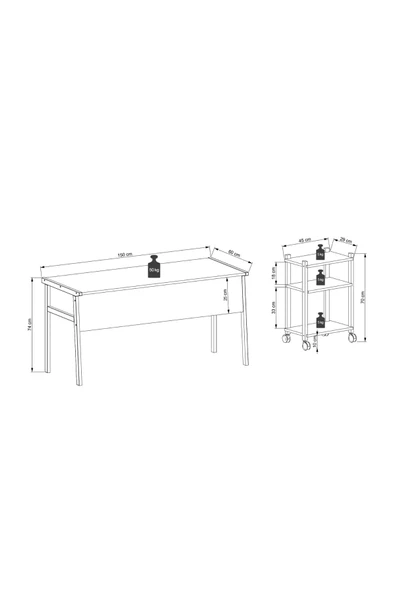 Lagomood Zenith Çalışma Masası Kitaplık Takımı150cm Antrasit Ceviz - 6