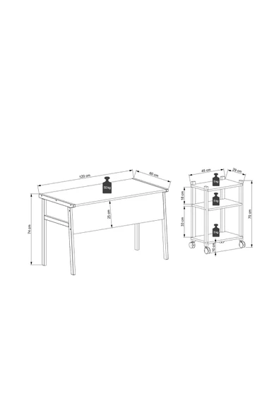 Lagomood Zenith Çalışma Masası Kitaplık Takımı 120cm Beyaz Meşe - 7