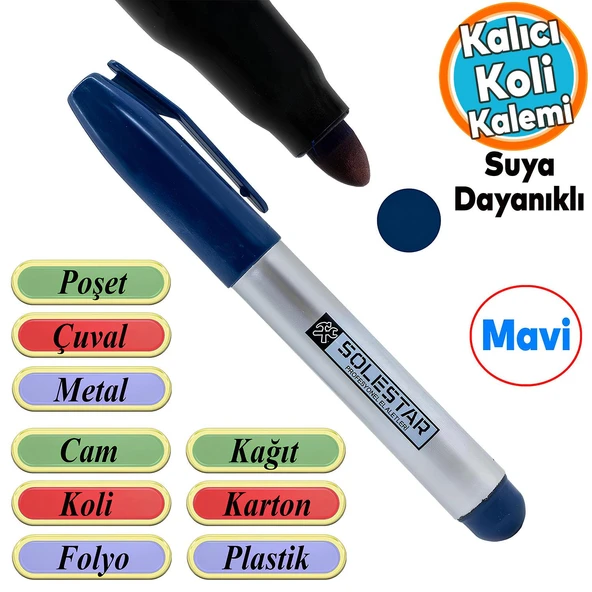 Koli Kalemi Suya Dayanıklı Kalıcı Çıkmaz İşaretleme Markalama Mavi Kalem Metal Cam Çuval Folyo