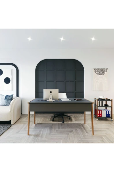 Lagomood Zenith Çalışma Masası Kitaplık Takımı150cm Antrasit Ceviz - 3