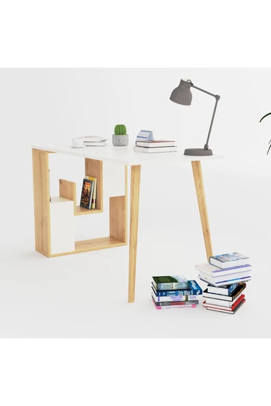 Lagomood Sally Çalışma Masası Beyaz Meşe - Resim 4